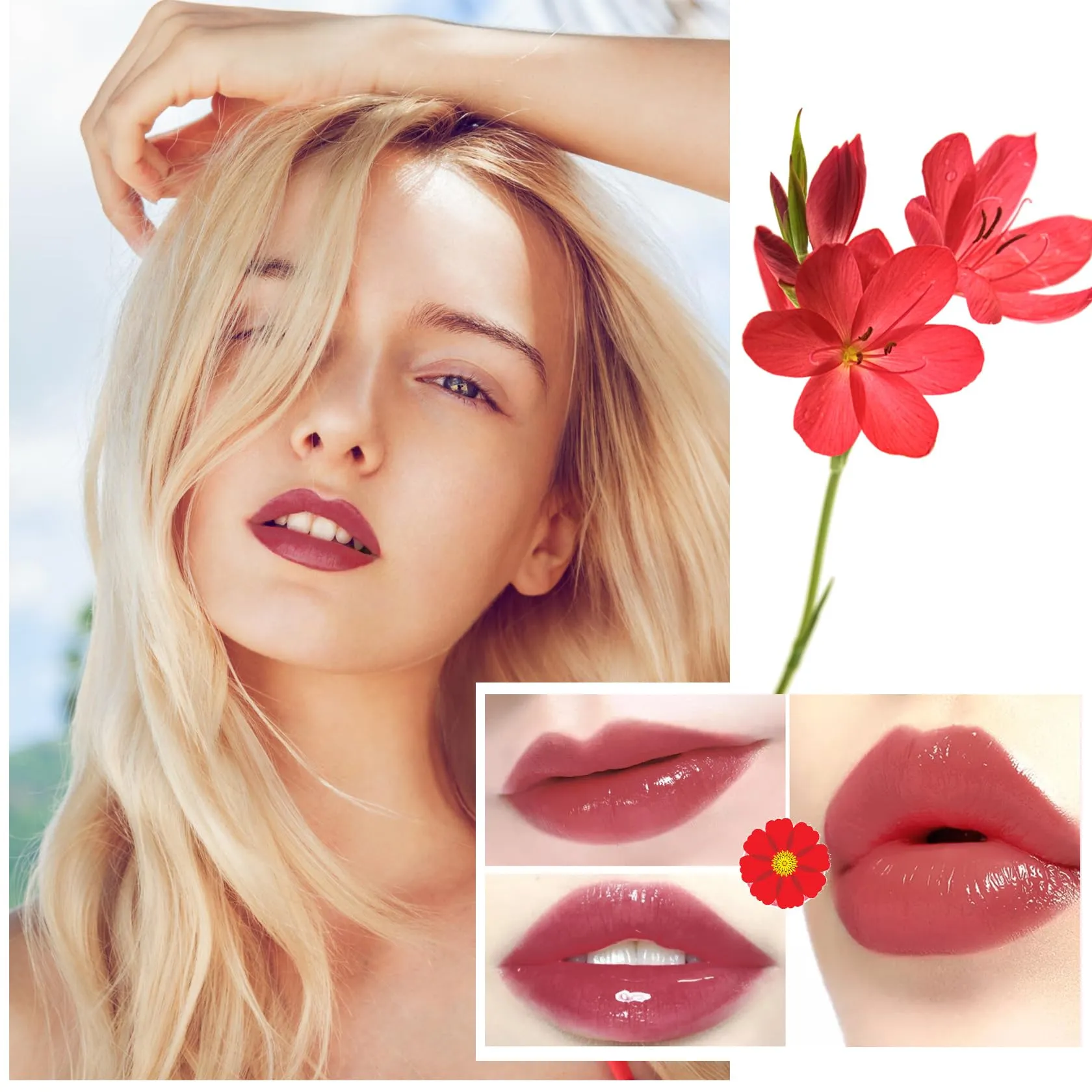 1 Pack Crystal Flower Jelly Lipstick,Magic Color Changing Lipstick,PH Clear Temperature Color Changing Lip Gloss,Lip Balm,Long Lasting Nourishing Moisturizing Lip Stick Set H05