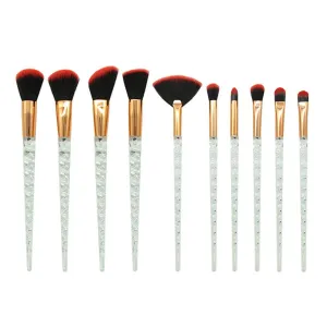 10 pc unicorn crystal plastic handle synthetic hair makeup brush set