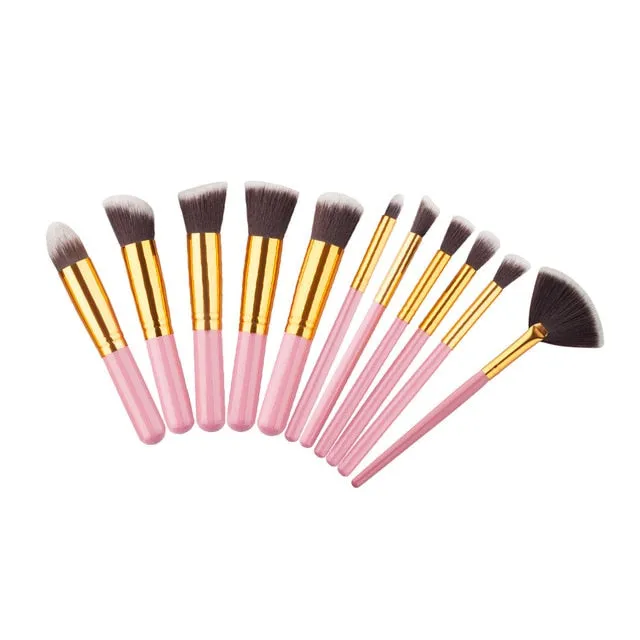 10 Pcs Silver/Golden Makeup Brushes Set pincel maquiagem Cosmetic Set