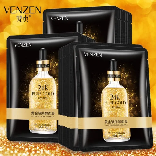 10 Pieces of 24k Gold Hyaluronic Acid Moisturizing Film Face Mask
