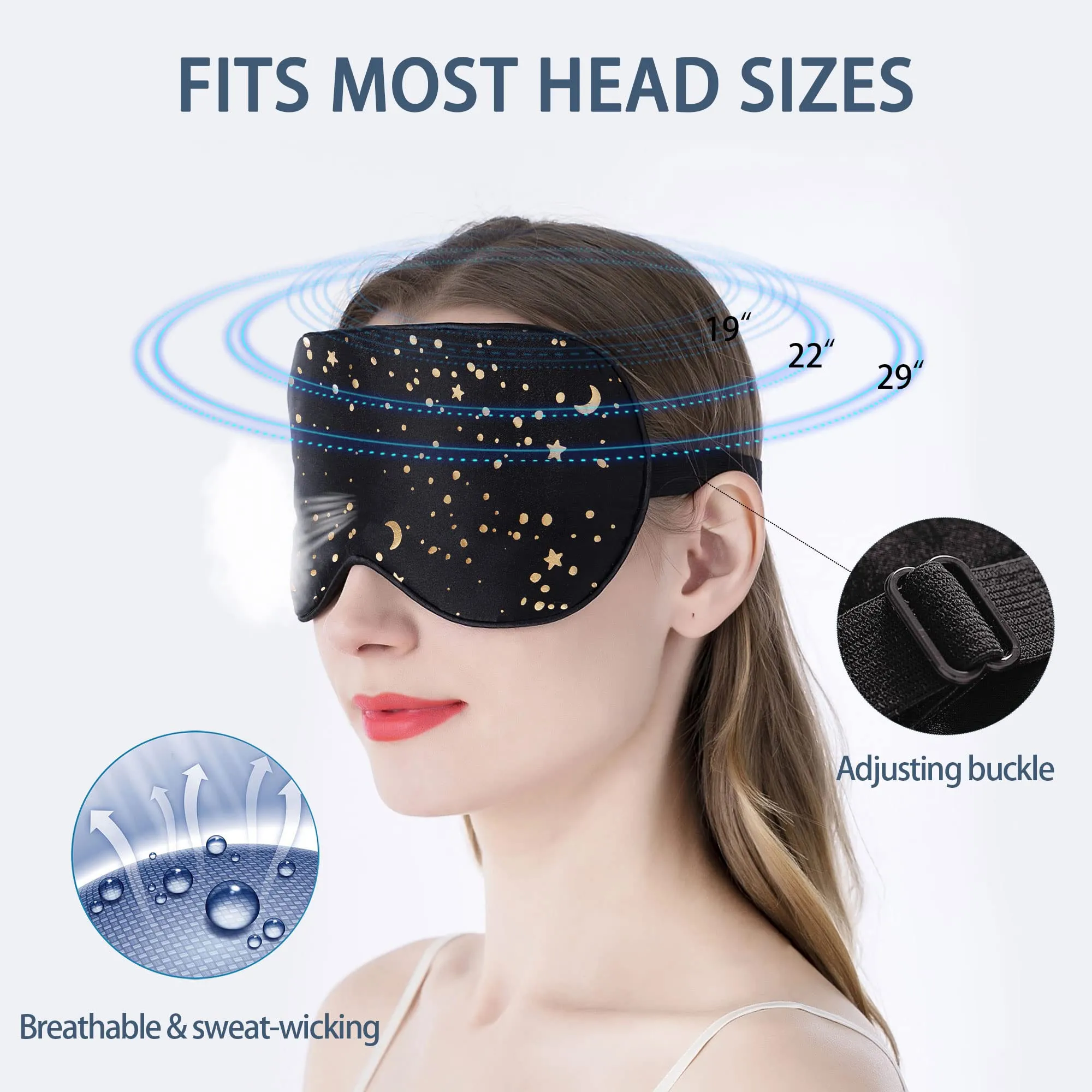 100% Silk Sleep mask with Adjustable Strap,Comfortable and Super Soft Eye mask Ultimate Sleeping aid,blindford Golden Moon Goldenmoon