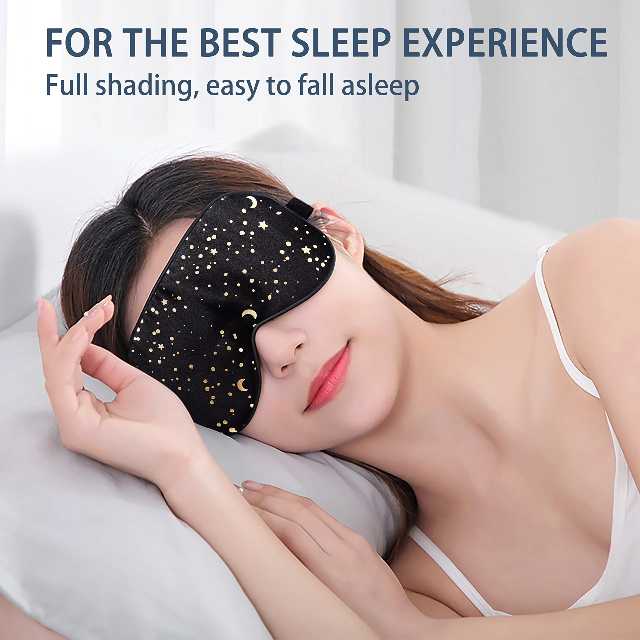100% Silk Sleep mask with Adjustable Strap,Comfortable and Super Soft Eye mask Ultimate Sleeping aid,blindford Golden Moon Goldenmoon