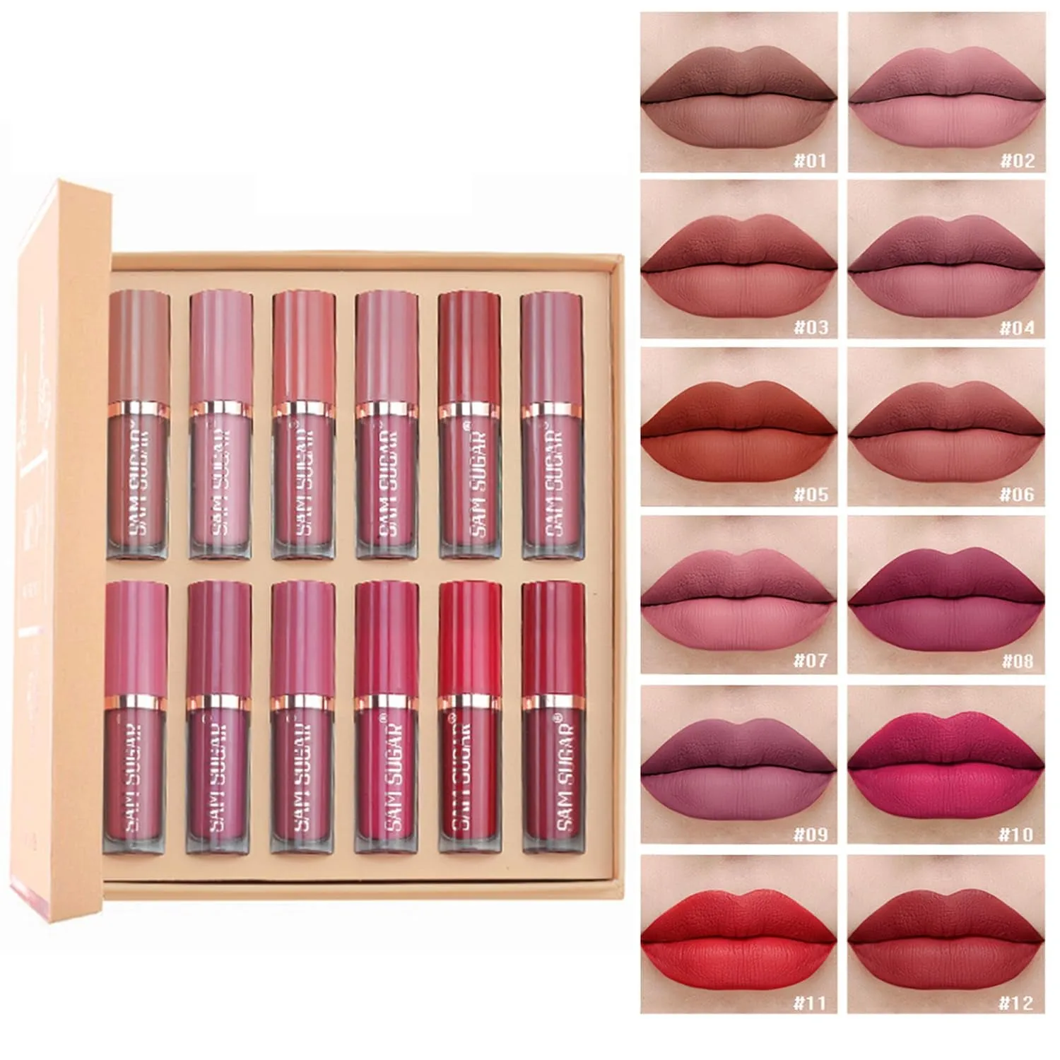 12-Piece Velvet Matte Liquid Lipstick Set - Waterproof, Long-Lasting, Non-Stick Gloss for Women