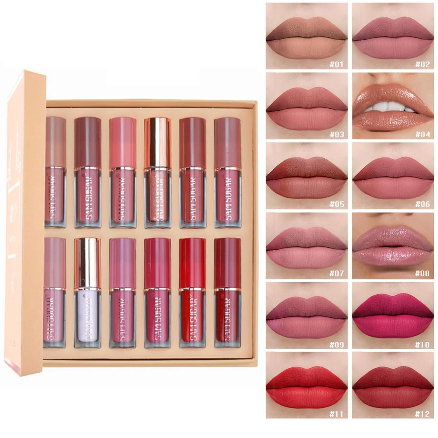 12-Piece Velvet Matte Liquid Lipstick Set - Waterproof, Long-Lasting, Non-Stick Gloss for Women