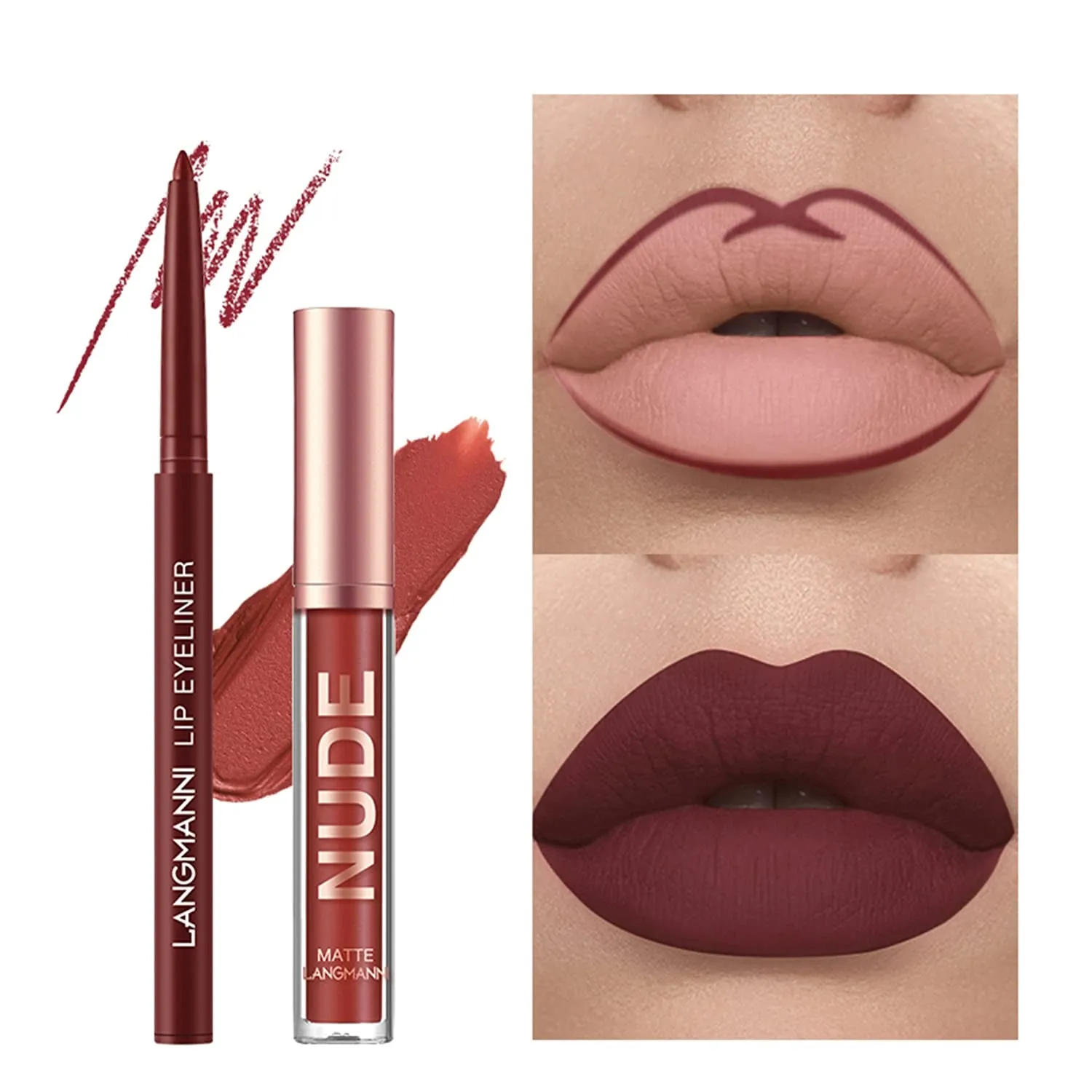 12Pcs Matte Liquid Lipstick   Lip Liner Pens Set, One Step Lips Makeup Kits Pigment Velvety Nude Lip Stain Waterproof Long Wear Lip Gloss Make up Gift Set (Set A)