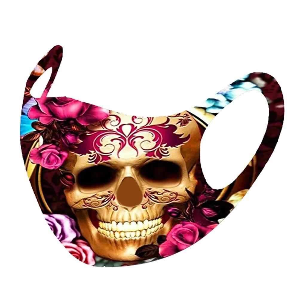 1pc Breathable Face Mask With Filter Cotton Printing Reusable Mask Face Mask Halloween Cosplay Unisex Mouth Cover Mascarillas