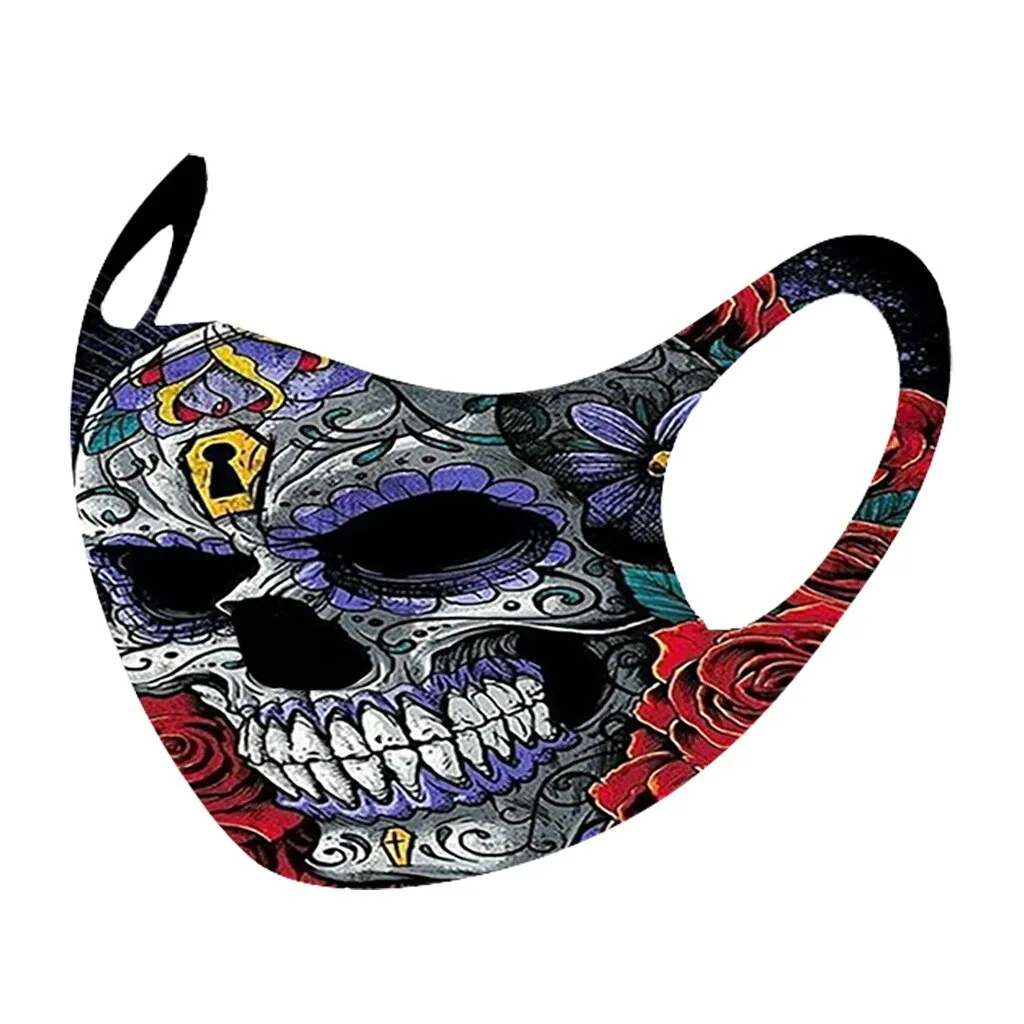 1pc Breathable Face Mask With Filter Cotton Printing Reusable Mask Face Mask Halloween Cosplay Unisex Mouth Cover Mascarillas