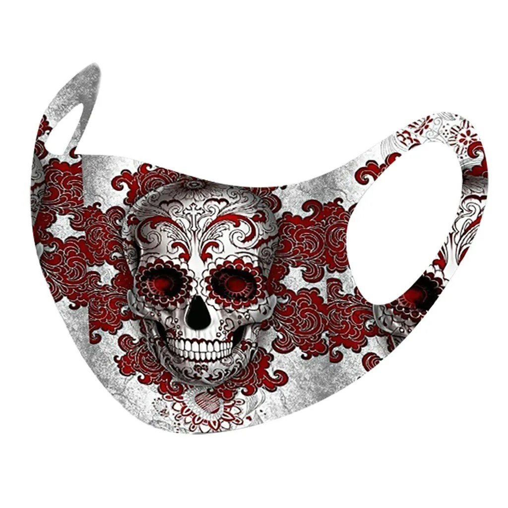 1pc Breathable Face Mask With Filter Cotton Printing Reusable Mask Face Mask Halloween Cosplay Unisex Mouth Cover Mascarillas