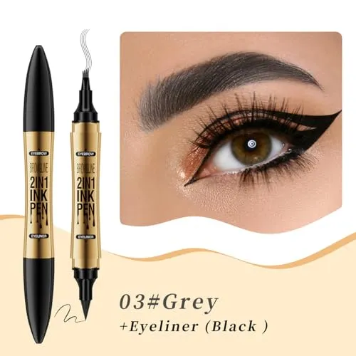 2 in 1 Eyebrow Microblading Pen, 2024 New 3D Microblading Eyebrow Pen Tattoo Pencil 4 Fork Tip, Waterproof Magic Microblading Eyebrow Pencil for Natural Makeup Last All Day - 9703#Grey