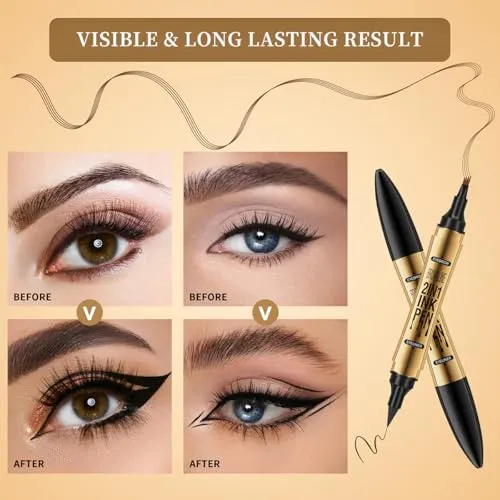 2 in 1 Eyebrow Microblading Pen, 2024 New 3D Microblading Eyebrow Pen Tattoo Pencil 4 Fork Tip, Waterproof Magic Microblading Eyebrow Pencil for Natural Makeup Last All Day - 9703#Grey