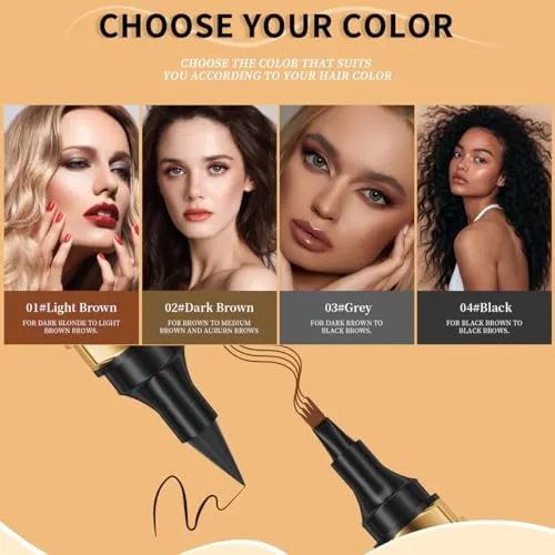 2 in 1 Eyebrow Microblading Pen, 2024 New 3D Microblading Eyebrow Pen Tattoo Pencil 4 Fork Tip, Waterproof Magic Microblading Eyebrow Pencil for Natural Makeup Last All Day - 9703#Grey