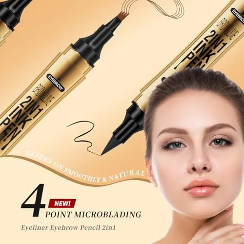 2 in 1 Eyebrow Microblading Pen, 2024 New 3D Microblading Eyebrow Pen Tattoo Pencil 4 Fork Tip, Waterproof Magic Microblading Eyebrow Pencil for Natural Makeup Last All Day - 9703#Grey