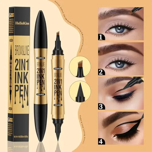 2 in 1 Eyebrow Microblading Pen, 2024 New 3D Microblading Eyebrow Pen Tattoo Pencil 4 Fork Tip, Waterproof Magic Microblading Eyebrow Pencil for Natural Makeup Last All Day - 9703#Grey