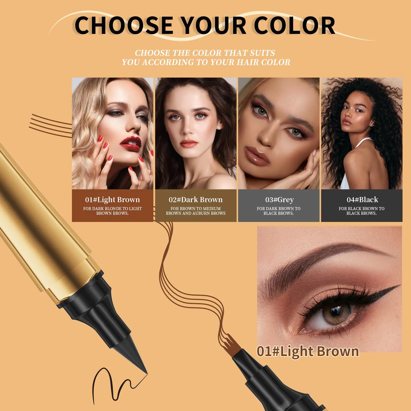 2 in 1 Magic Eyebrow Pencil, 3D Microblading Eyebrow Tattoo Pencil 4 Fork Tip with Eyeliner, Multifunction Double Head Contouring Pen Waterproof Makeup Tools for Natural Eyebrow Makeup (Grey)