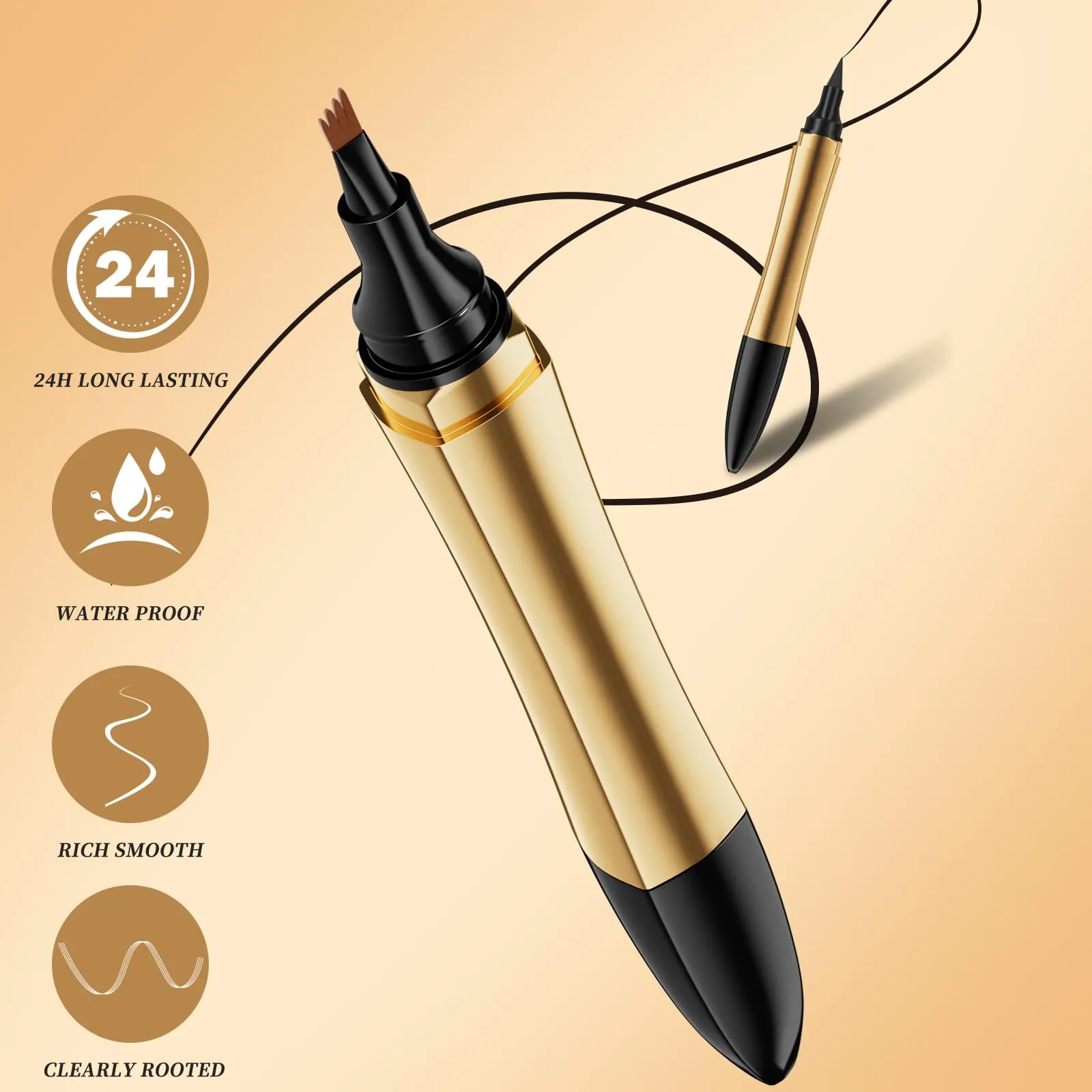 2 in 1 Magic Eyebrow Pencil, 3D Microblading Eyebrow Tattoo Pencil 4 Fork Tip with Eyeliner, Multifunction Double Head Contouring Pen Waterproof Makeup Tools for Natural Eyebrow Makeup (Grey)