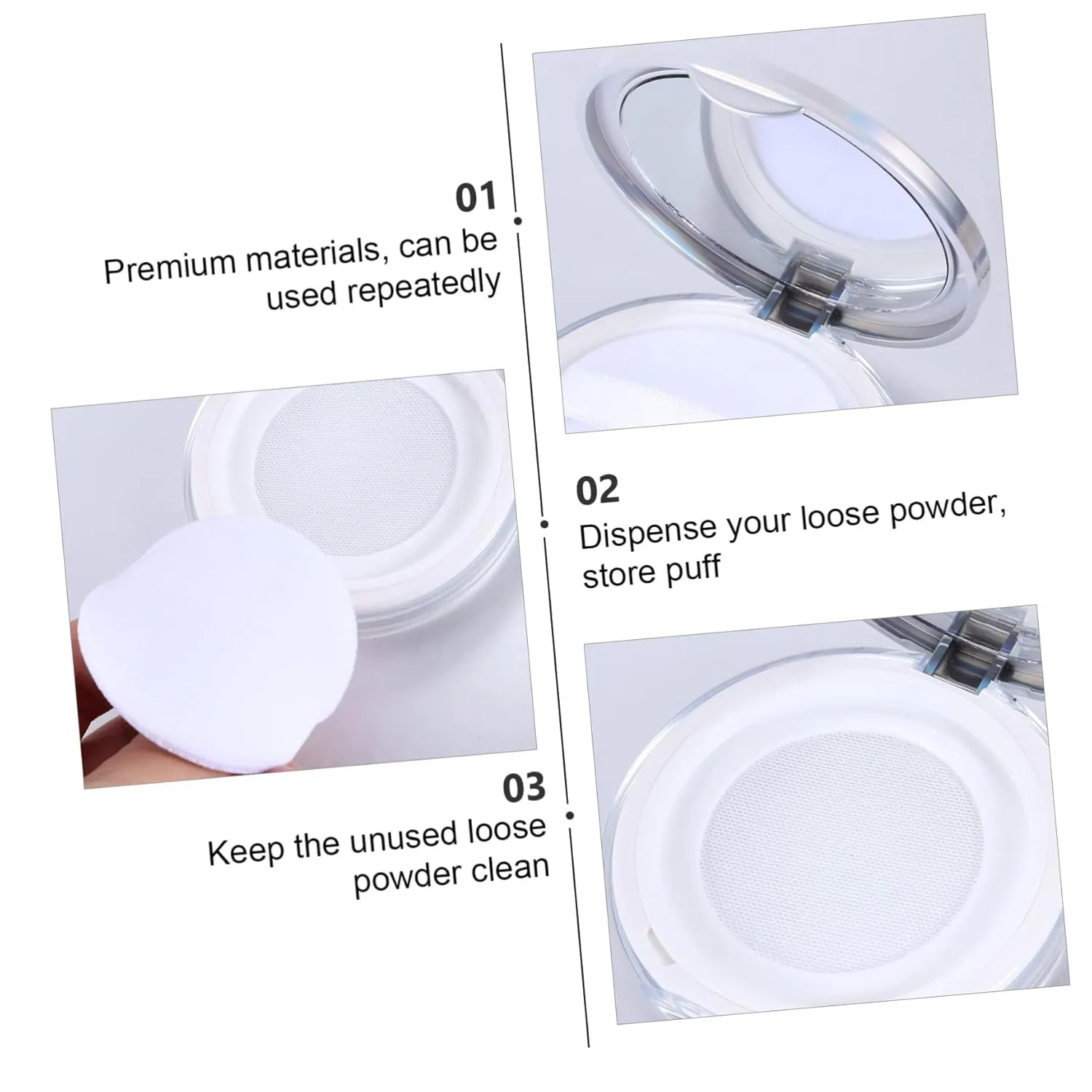 2 Pack Empty Powder Puff and Container Loose Powder Box with Travel Size Compact for Cosmetics