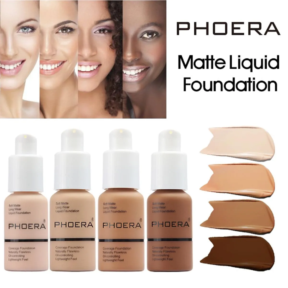 2 Pack PHOERA Foundation 104- Buff Beige and 105- Sand, Flawless Soft Matte Liquid Foundation 24 HR Oil Control Concealer Foundation Makeup.
