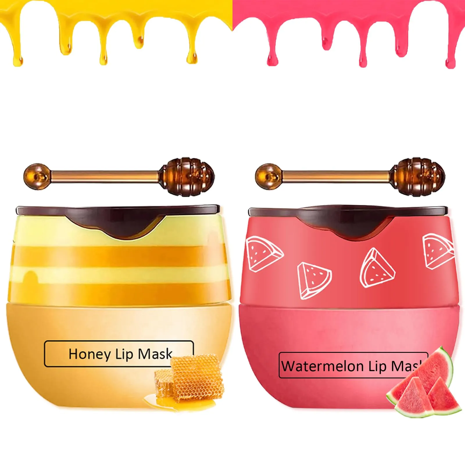 2 PCS Bee Lip Balm Honey Pot,Honey&Watermelon Lip Sleeping Mask,Hydrating Prevention Dry and Cracked Lip Scrubs Exfoliator Lip Care,Moisturizing Lip Mask Overnight