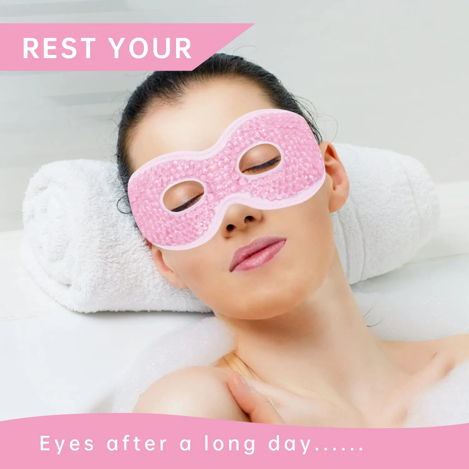 2 PCS Ice Eye Mask Reusable Ice Pack for Eyes,Hot Cold Compress Gel Bead Cooling Eye Mask with Eye Hole for Puffiness/Dark Circles/Eye Bags/Dry Eyes/Headaches/Migraines/Stress Relief (Pink)