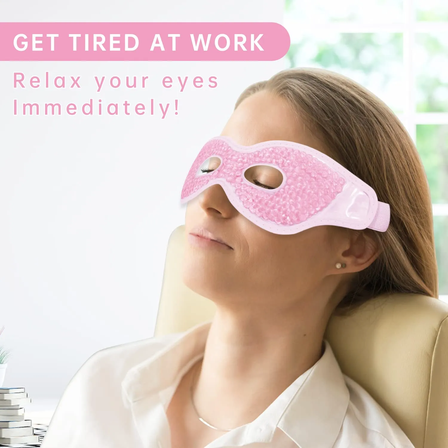 2 PCS Ice Eye Mask Reusable Ice Pack for Eyes,Hot Cold Compress Gel Bead Cooling Eye Mask with Eye Hole for Puffiness/Dark Circles/Eye Bags/Dry Eyes/Headaches/Migraines/Stress Relief (Pink)