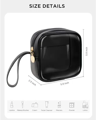 2 PCS TSA Approved Toiletry Bag with Mini Clear Makeup Bag,Clear Toiletry Bag With Handle Strap,Travel Size Toiletry Bag Travel Essentials Beach Essentials Pool Accessories for Women (A-Clear Black)