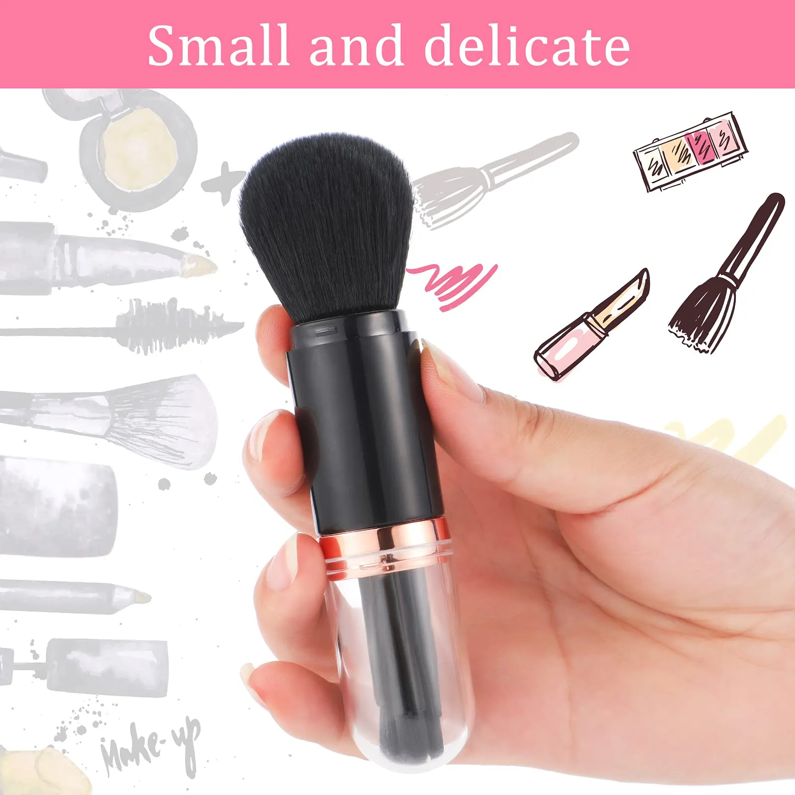 2 Sets Small Makeup Brush Set 4 in 1 Makeup Brush Portable Travel Lip Brush Foundation Blending Powder Brush Retractable Mini Facial Cosmetic Makeup Brush Set (Black, White) Black, White