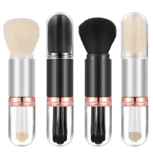2 Sets Small Makeup Brush Set 4 in 1 Makeup Brush Portable Travel Lip Brush Foundation Blending Powder Brush Retractable Mini Facial Cosmetic Makeup Brush Set (Black, White) Black, White