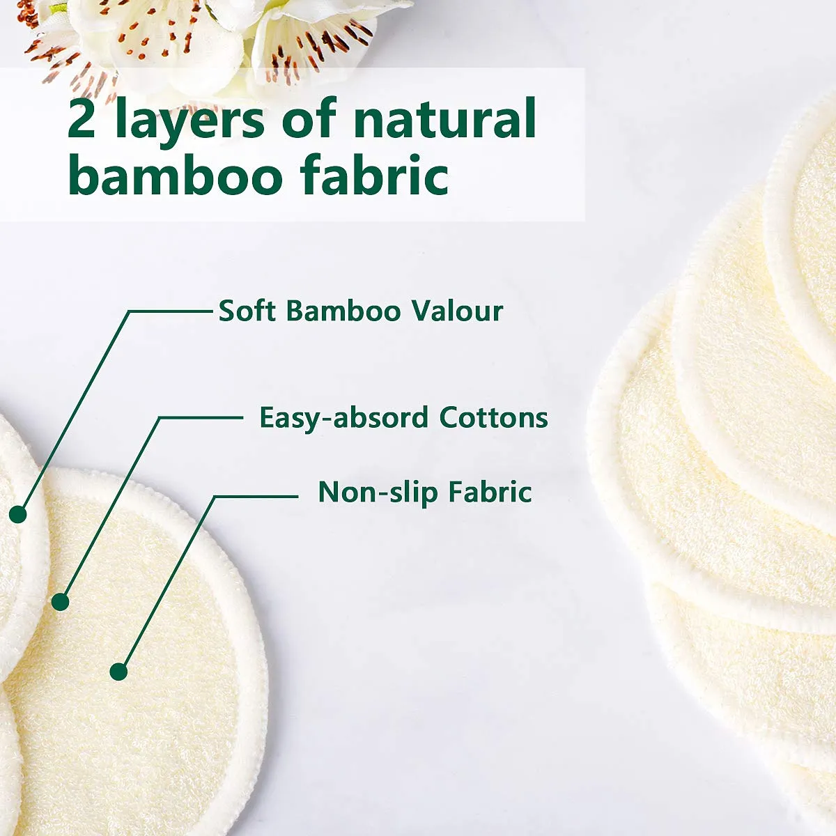 20 Pack Reusable Cotton Face Pads, Washable Bamboo makeup Remover Rounds with Cotton Mesh Laundry Bag, Soft for Adults and Kids Skin Care