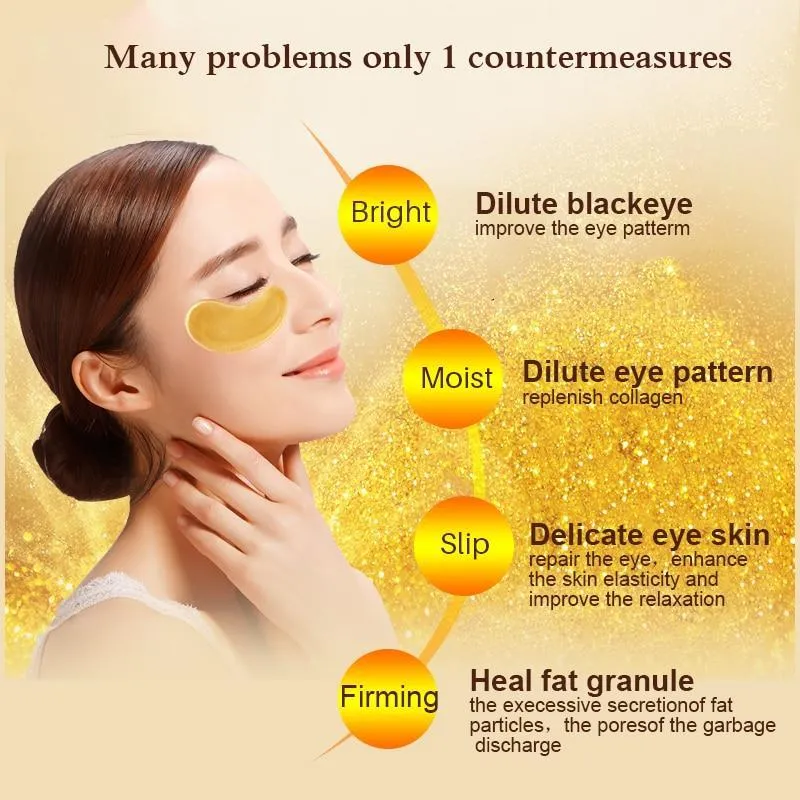 24K 30 Pcs Collagen Gold Eye Mask Golden Crystal Patches 30 pack