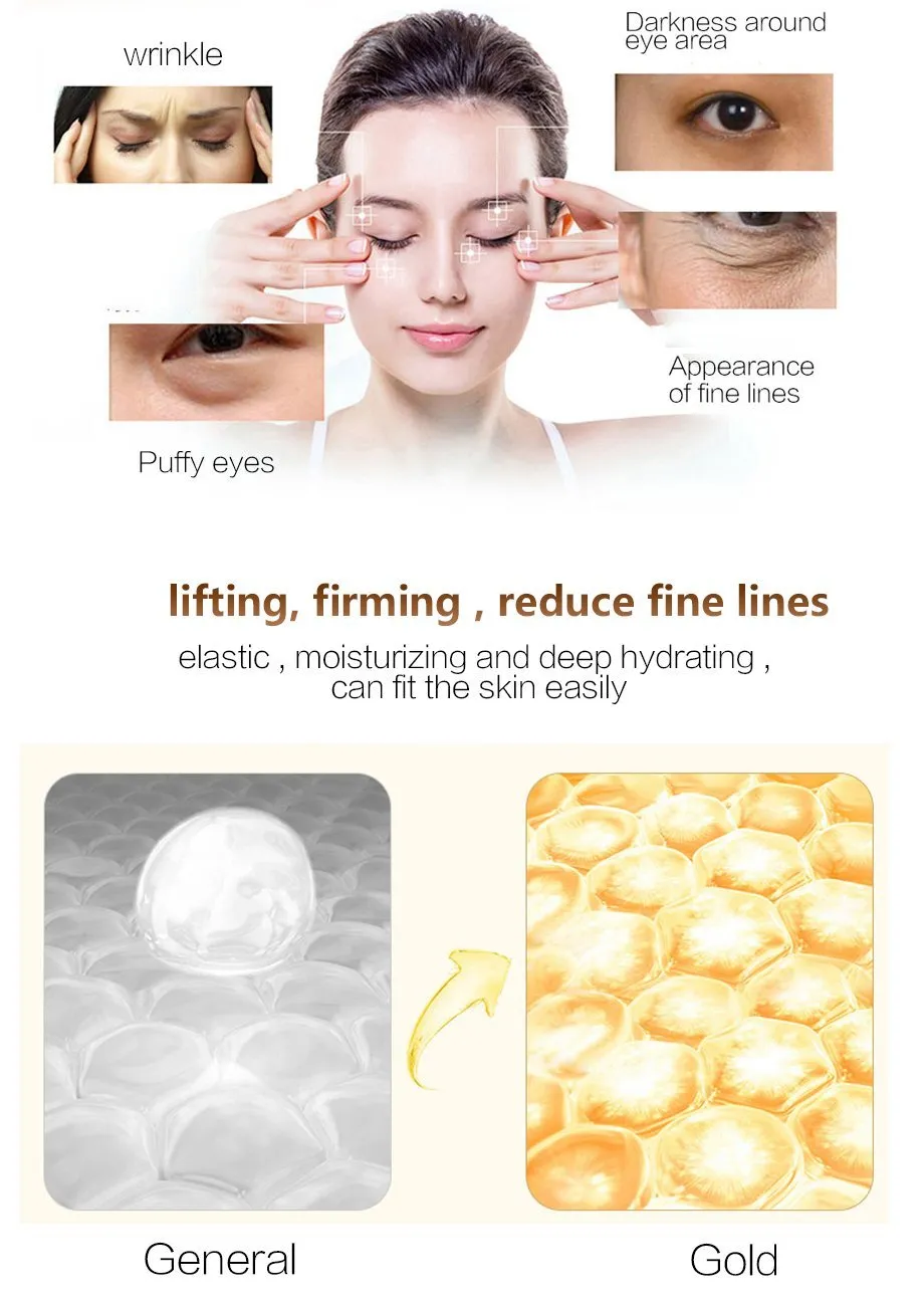 24K 30 Pcs Collagen Gold Eye Mask Golden Crystal Patches 30 pack