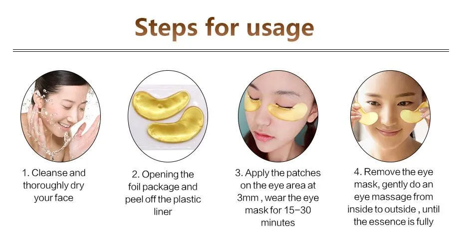 24K 30 Pcs Collagen Gold Eye Mask Golden Crystal Patches 30 pack
