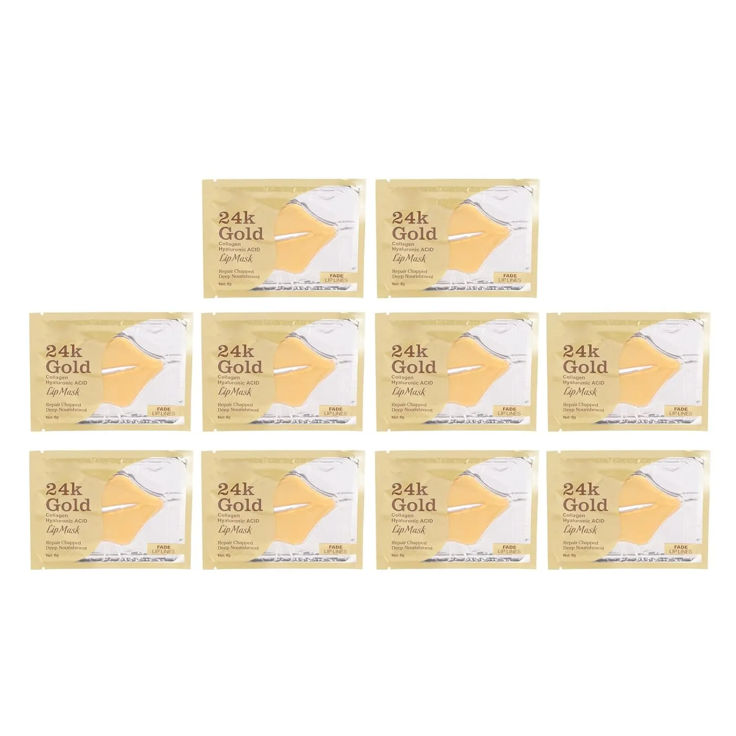 24K Gold Collagen Hyaluronic Acid Lip Mask (10 pieces)