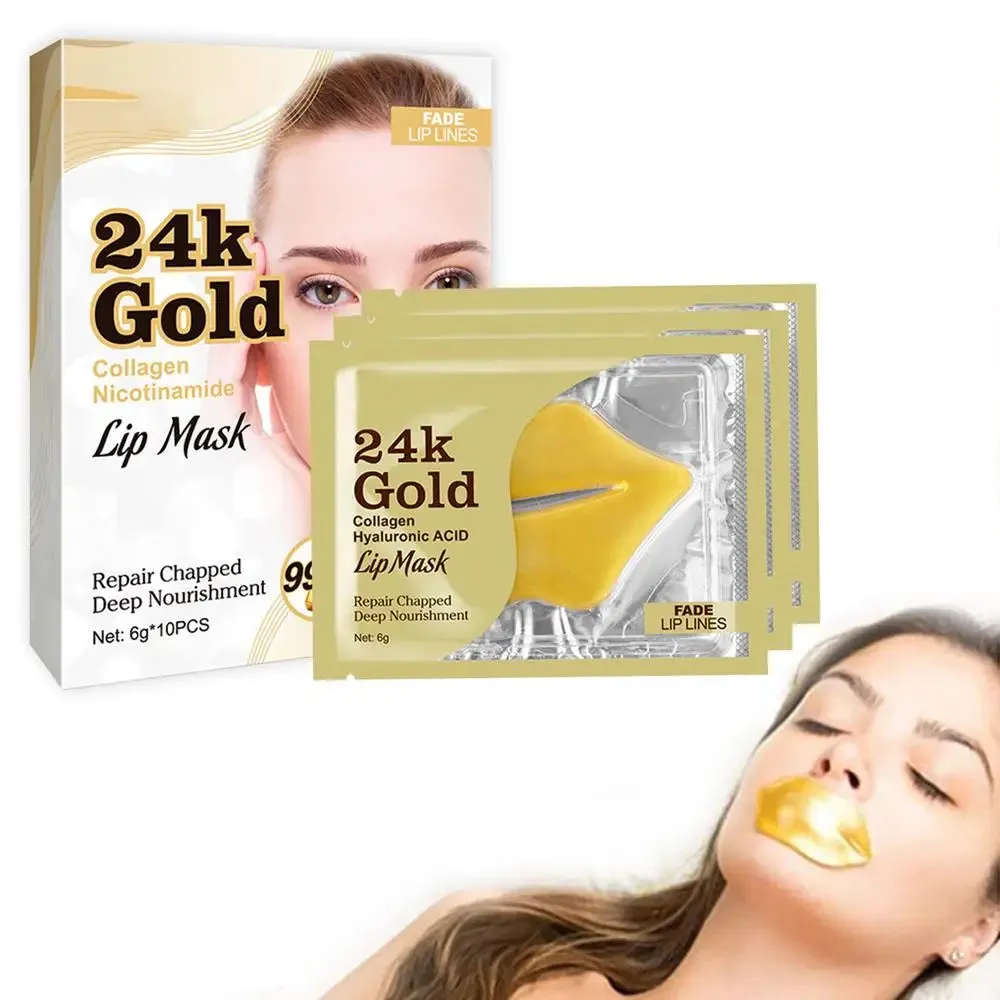 24K Gold Collagen Hyaluronic Acid Lip Mask (10 pieces)