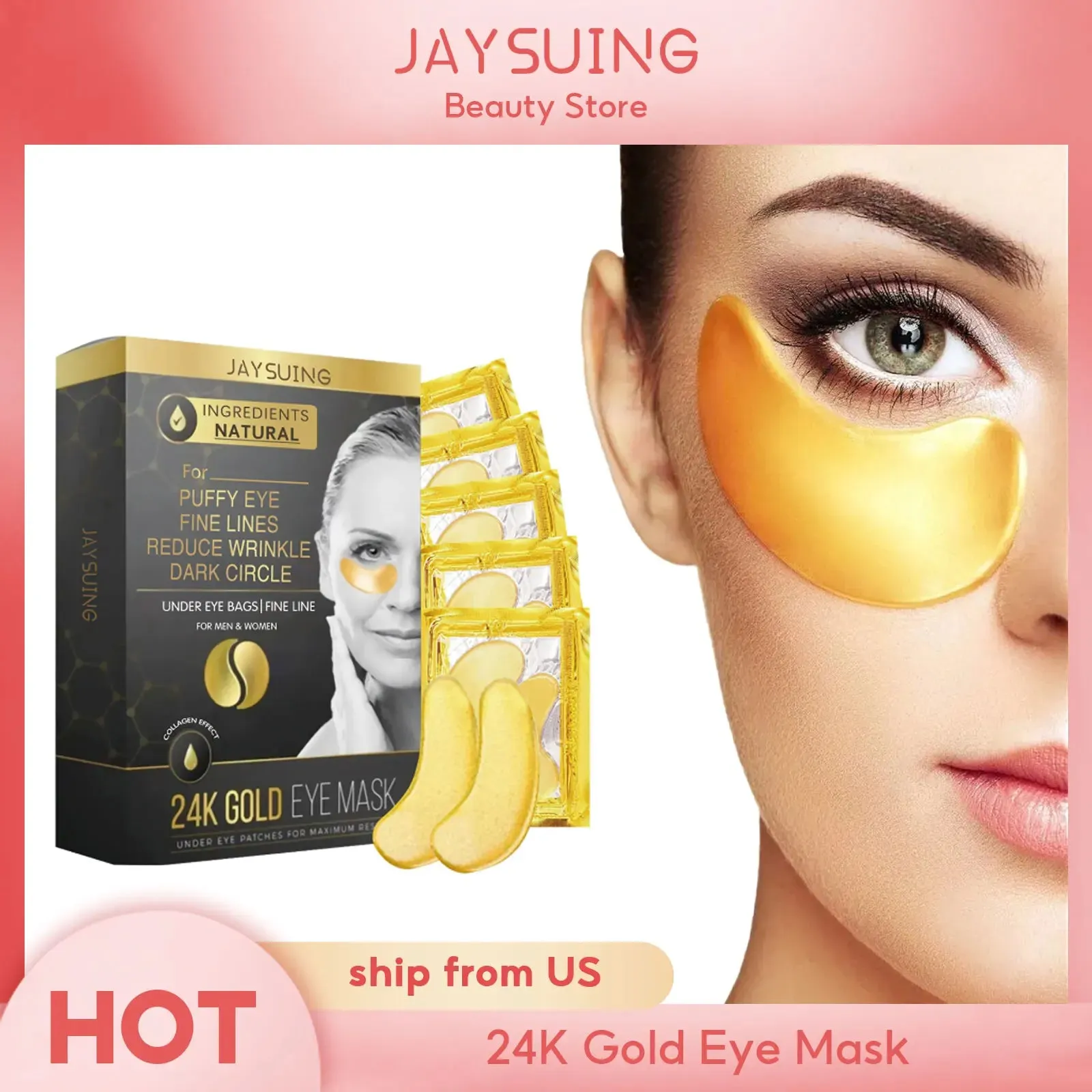 24k Gold Eye Mask Natural Extracts for Puffy Eyes, Fine Lines, Wrinkles, and Dark Circles