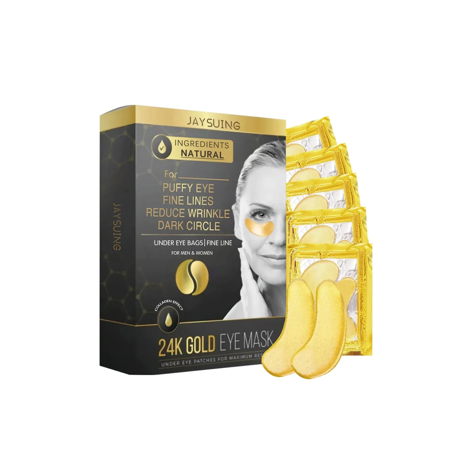 24k Gold Eye Mask Natural Extracts for Puffy Eyes, Fine Lines, Wrinkles, and Dark Circles