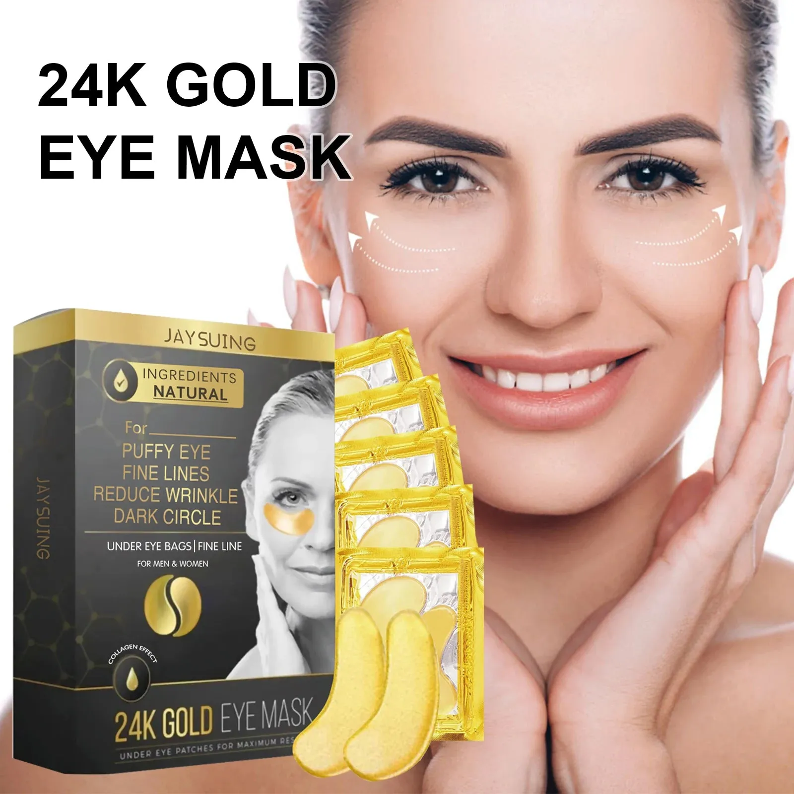 24k Gold Eye Mask Natural Extracts for Puffy Eyes, Fine Lines, Wrinkles, and Dark Circles