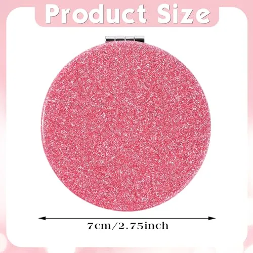 2pcs Compact Mirror Small Travel Magnifying Mirror Handheld Pocket Portable Mini Vanity Mirror Makeup Bag for Purse Double Sided Cute Hand Foldable Mirrors for Women Purse Must Haves Round Pink