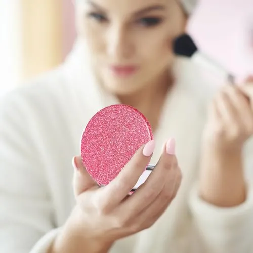 2pcs Compact Mirror Small Travel Magnifying Mirror Handheld Pocket Portable Mini Vanity Mirror Makeup Bag for Purse Double Sided Cute Hand Foldable Mirrors for Women Purse Must Haves Round Pink
