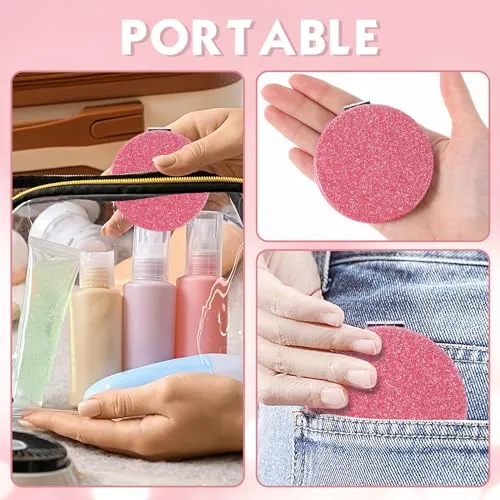 2pcs Compact Mirror Small Travel Magnifying Mirror Handheld Pocket Portable Mini Vanity Mirror Makeup Bag for Purse Double Sided Cute Hand Foldable Mirrors for Women Purse Must Haves Round Pink