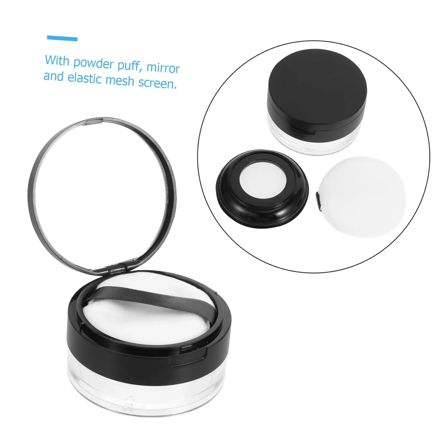 2pcs Reusable Box Mirror Portable Loose Case for Travel Compact Storage Black Makeup Container Easy to Refill Friends