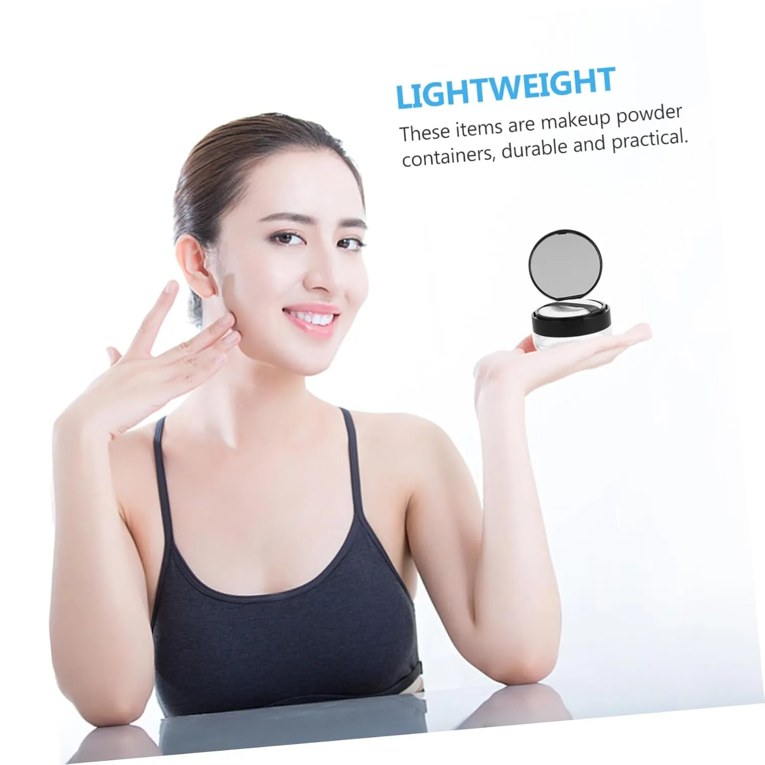 2pcs Reusable Box Mirror Portable Loose Case for Travel Compact Storage Black Makeup Container Easy to Refill Friends