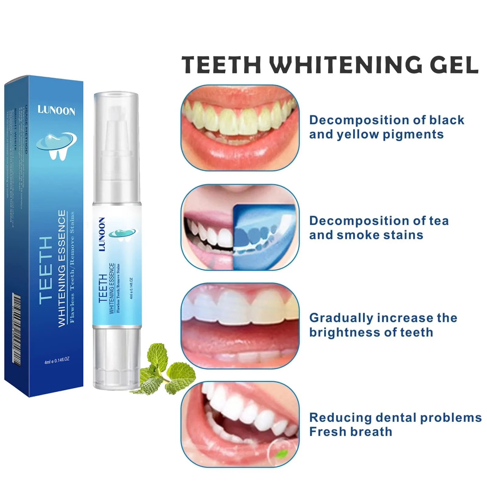 2PCS Teeth Whitening Essence,Teeth Whitening Pen,Teeth Whitening Kit,Teeth Whitening Gel with Soft Toothbrush,No Sensitivity,Easy to Use,Natural Mint Flavor(A) A
