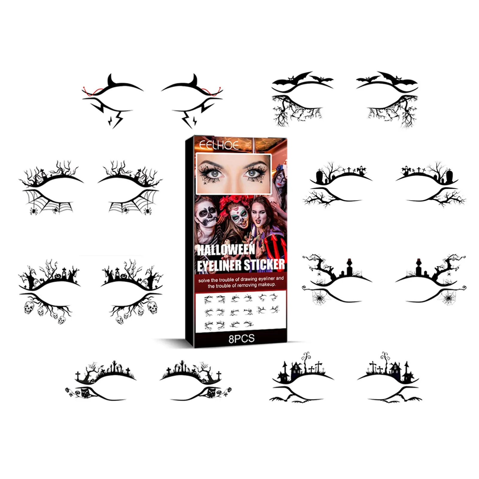 2x Halloween Xmas Christmas Gifts Decoration Eelhoe Eyeliner Stickers Horror Fashion Party Makeup Tools