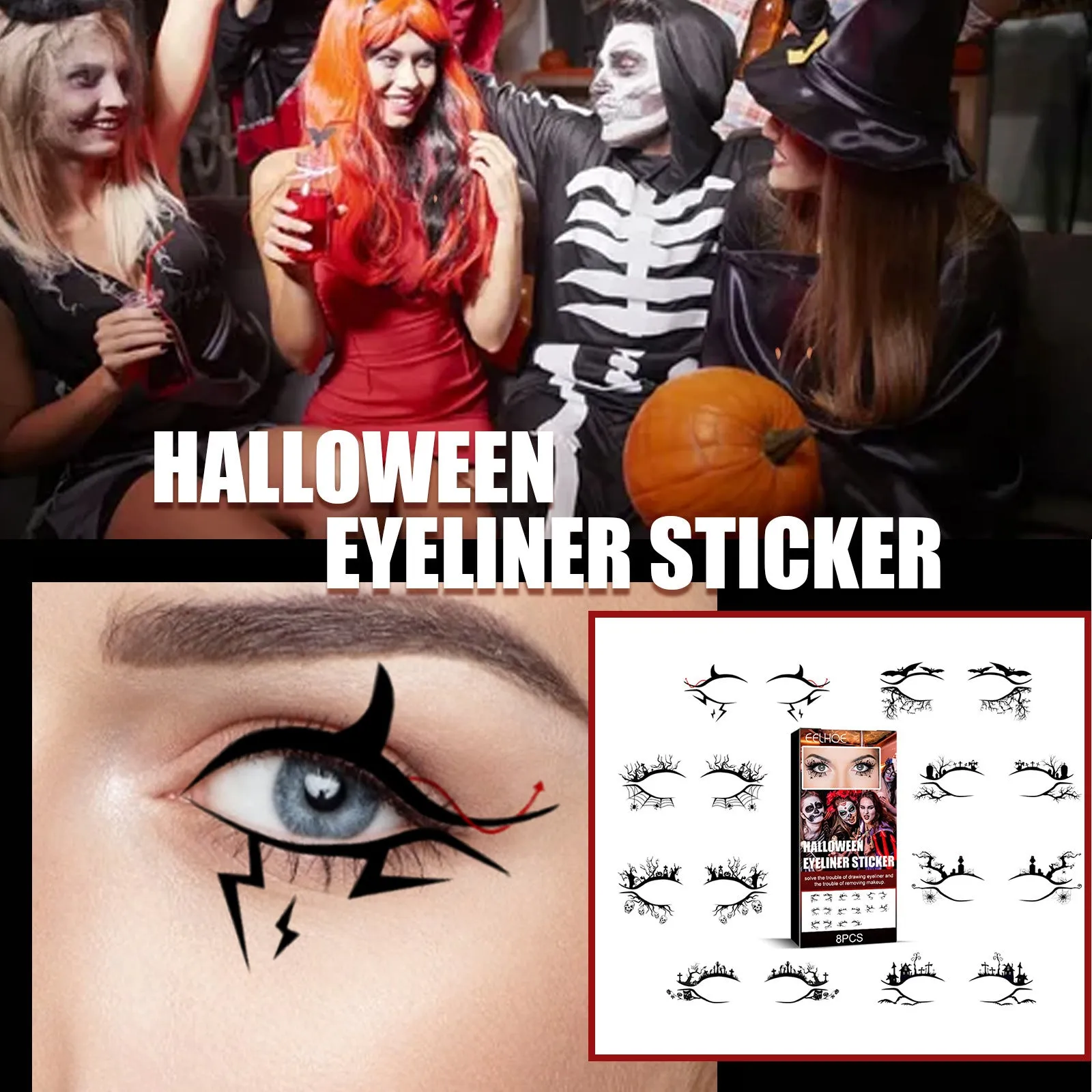 2x Halloween Xmas Christmas Gifts Decoration Eelhoe Eyeliner Stickers Horror Fashion Party Makeup Tools