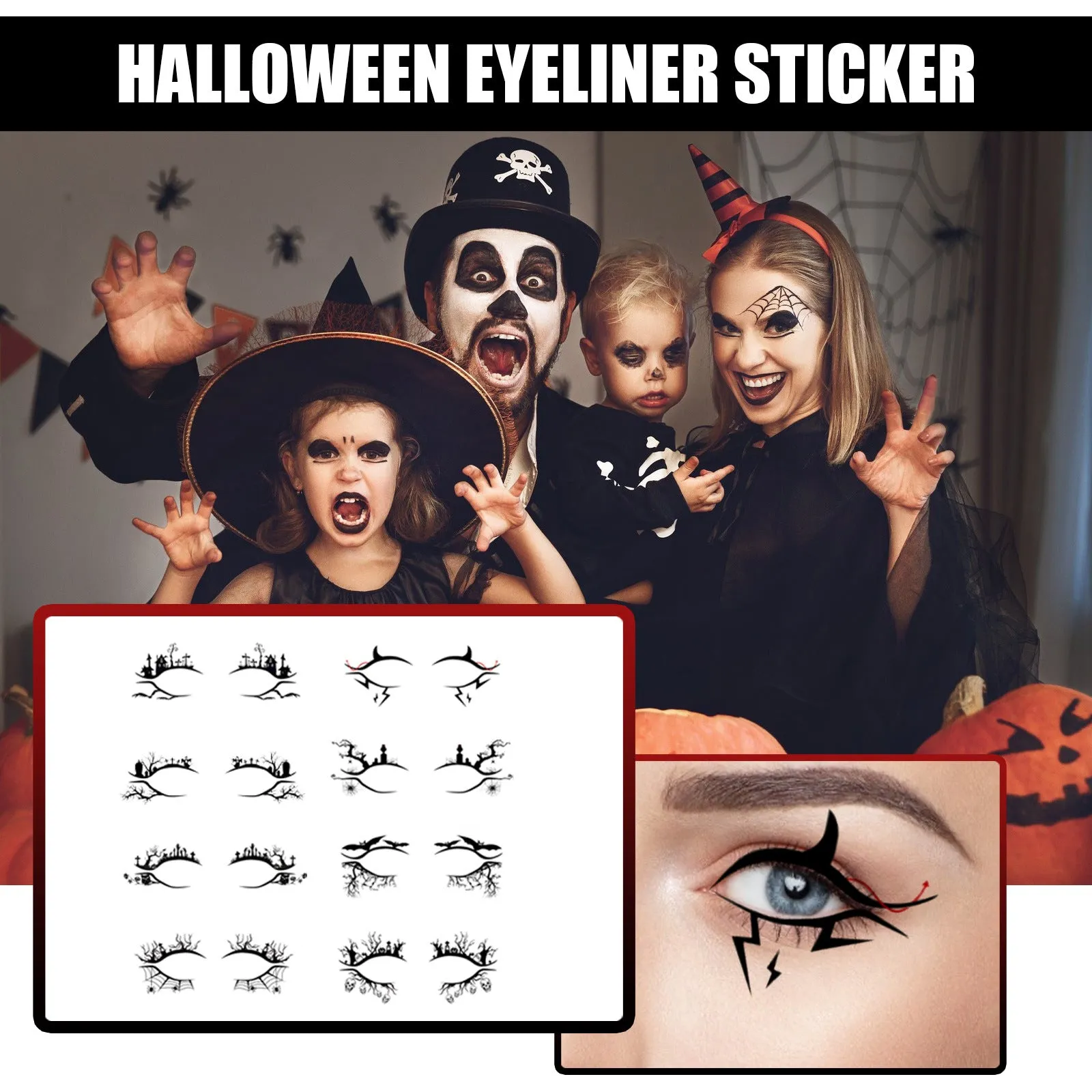 2x Halloween Xmas Christmas Gifts Decoration Eelhoe Eyeliner Stickers Horror Fashion Party Makeup Tools