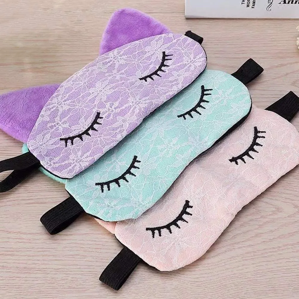 3 Colors 3 Packs Cute Kids Masks Soft Fluffy Animal Cat Eye Mask for Sleeping Travel Breathable Eyeshade Cartoon Sleeping Mask 3 Count (Pack of 1)
