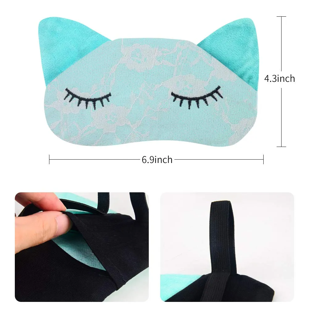 3 Colors 3 Packs Cute Kids Masks Soft Fluffy Animal Cat Eye Mask for Sleeping Travel Breathable Eyeshade Cartoon Sleeping Mask 3 Count (Pack of 1)