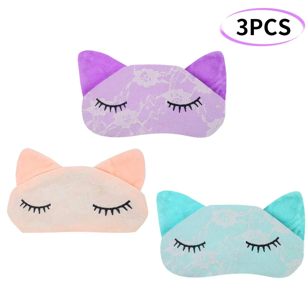 3 Colors 3 Packs Cute Kids Masks Soft Fluffy Animal Cat Eye Mask for Sleeping Travel Breathable Eyeshade Cartoon Sleeping Mask 3 Count (Pack of 1)