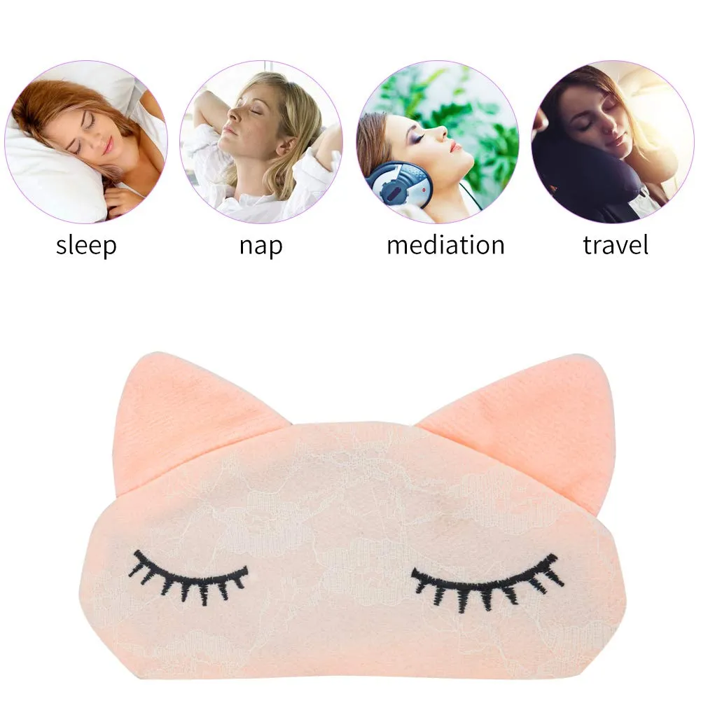 3 Colors 3 Packs Cute Kids Masks Soft Fluffy Animal Cat Eye Mask for Sleeping Travel Breathable Eyeshade Cartoon Sleeping Mask 3 Count (Pack of 1)