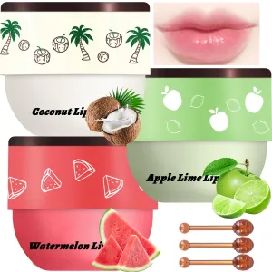 3 Pcs Bee Lip Balm Honey Pot, Coconut Watermelon Apple Lime Lip Mask Overnight, Moisturizing Lip Sleeping Mask, Hydrate Repair Prevent Dry Cracked Lip Exfoliator (Coconut  Watermelon Apple Lime)